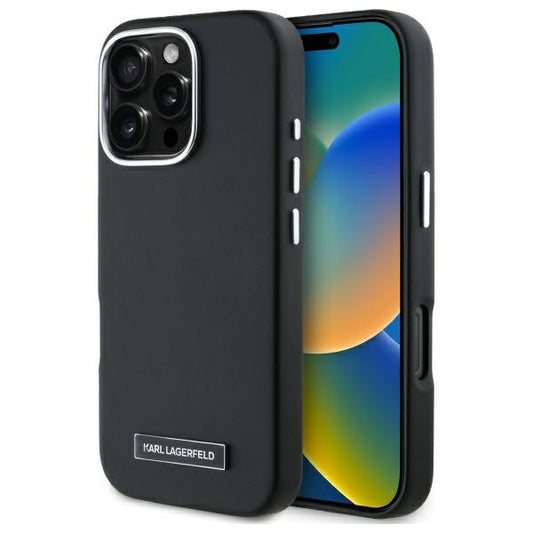 MagSafe Hülle für Apple iPhone 16 Pro, Karl Lagerfeld, FW Metal Plate, Schwarz