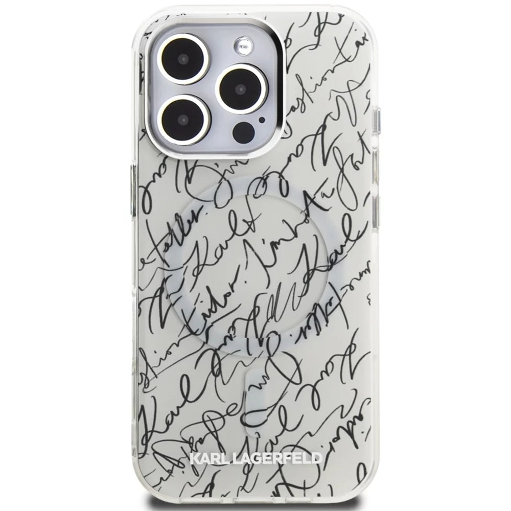MagSafe Hülle für Apple iPhone 16 Pro, Karl Lagerfeld, IML Karl Script Muster, Weiß