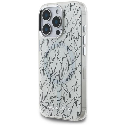 MagSafe Hülle für Apple iPhone 16 Pro, Karl Lagerfeld, IML Karl Script Muster, Weiß
