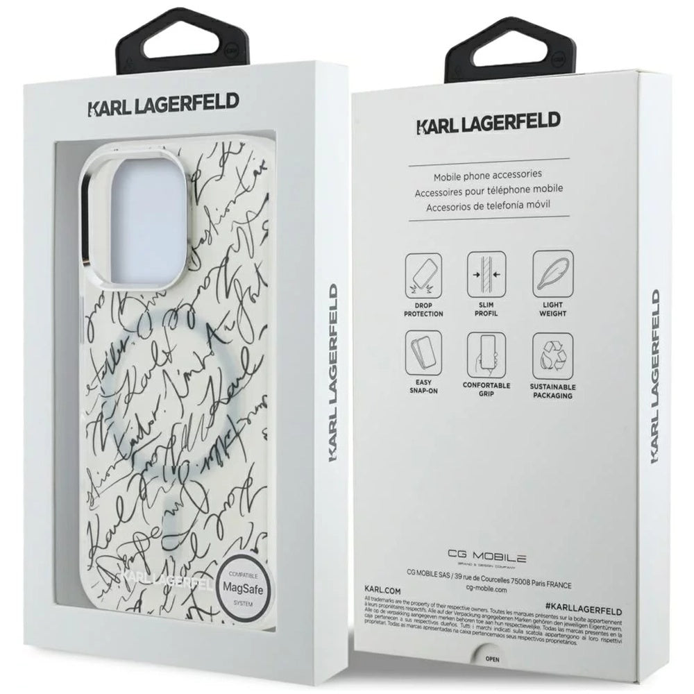 MagSafe Hülle für Apple iPhone 16 Pro, Karl Lagerfeld, IML Karl Script Muster, Weiß