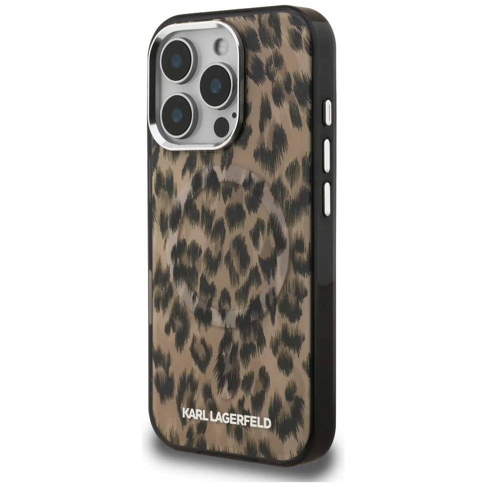 MagSafe Hülle für Apple iPhone 16 Pro, Karl Lagerfeld, IML Leopard Muster, Braun