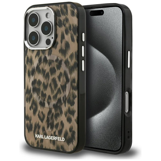 MagSafe Hülle für Apple iPhone 16 Pro, Karl Lagerfeld, IML Leopard Muster, Braun