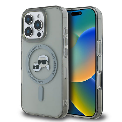 MagSafe Hülle für Apple iPhone 16 Pro, Karl Lagerfeld, IML Metal Karl & Choupette's Heads, Schwarz