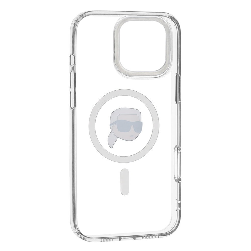 MagSafe Hülle für Apple iPhone 16 Pro, Karl Lagerfeld, IML Metal Karl's Head, Weiß