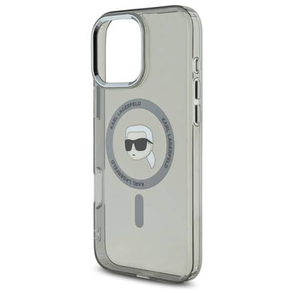 MagSafe Hülle für Apple iPhone 16 Pro, Karl Lagerfeld, IML Metal Karl's Head, Schwarz