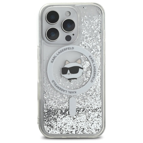 MagSafe Hülle für Apple iPhone 16 Pro, Karl Lagerfeld, Liquid Glitter Choupette's Head, Transparent