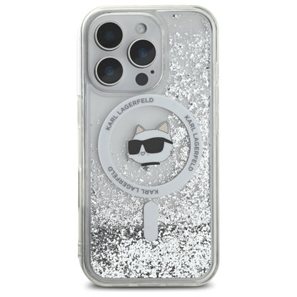 MagSafe Hülle für Apple iPhone 16 Pro, Karl Lagerfeld, Liquid Glitter Choupette's Head, Transparent
