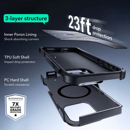 MagSafe Hülle für Apple iPhone 16 Pro Max, ESR, Cyber Armor Kickstand, Grau