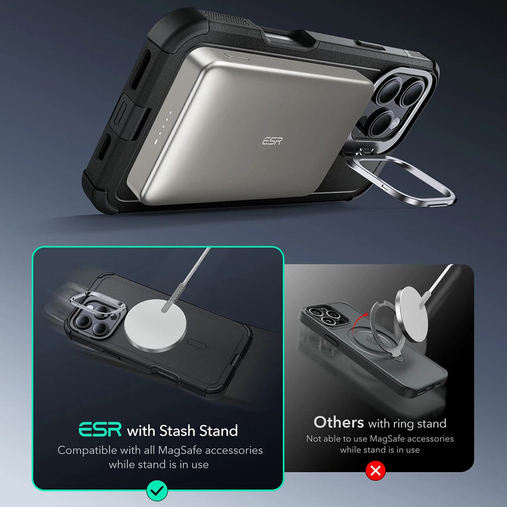MagSafe Hülle für Apple iPhone 16 Pro Max, ESR, Cyber Armor Kickstand, Grau