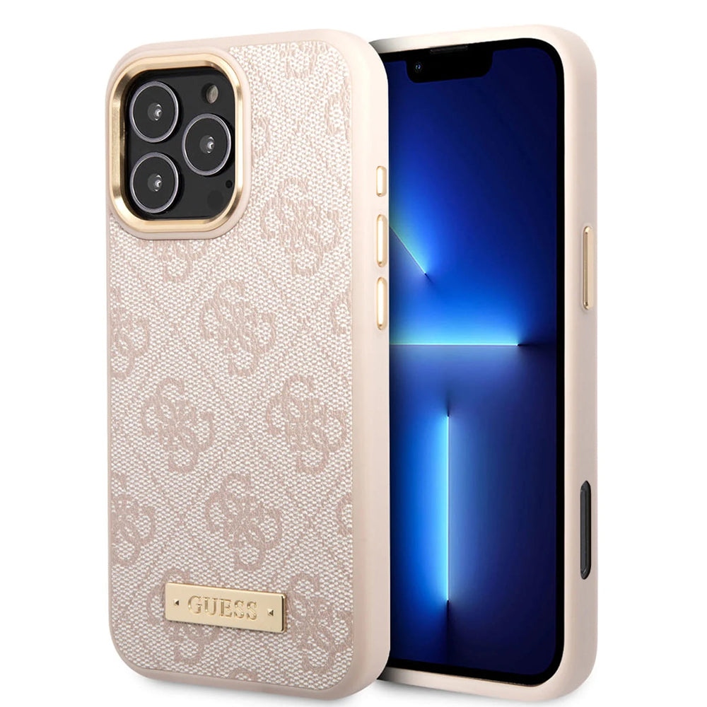 MagSafe Hülle für Apple iPhone 16 Pro Max, Guess, 4G Logo Plate, Rosa