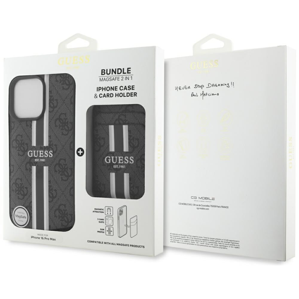 MagSafe Case for Apple iPhone 16 Pro Max, Guess, Cardslot 4G Stripes, Black