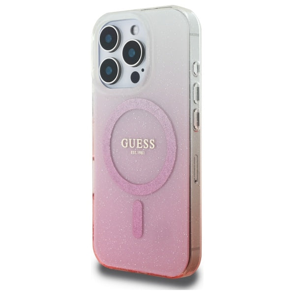 MagSafe Hülle für Apple iPhone 16 Pro Max, Guess, IML Glitter Gradient, Rosa
