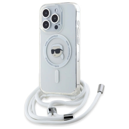 MagSafe Hülle für Apple iPhone 16 Pro Max, Karl Lagerfeld, IML Crossbody Karl's Head, Transparent