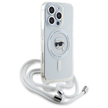 MagSafe Hülle für Apple iPhone 16 Pro Max, Karl Lagerfeld, IML Crossbody Karl's Head, Transparent