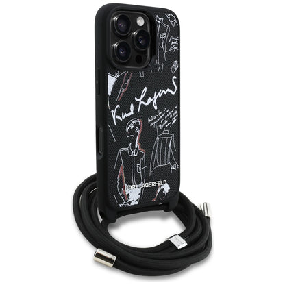 MagSafe Hülle für Apple iPhone 16 Pro Max, Karl Lagerfeld, Saffiano Crossbody, Schwarz