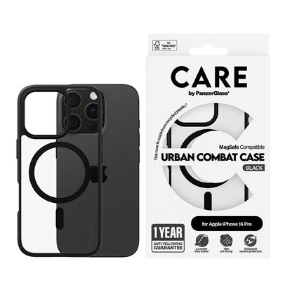 MagSafe Hülle für Apple iPhone 16 Pro Max, PanzerGlass, Care Urban Combat, Schwarz Transparent