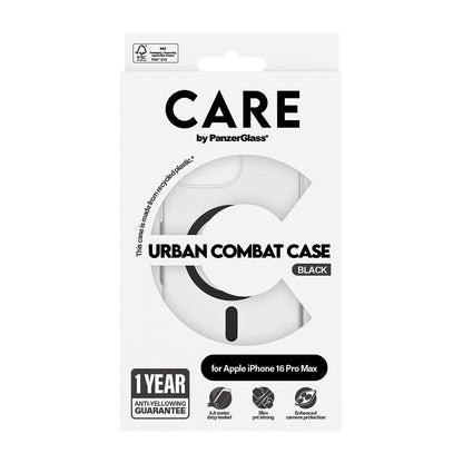MagSafe Hülle für Apple iPhone 16 Pro Max, PanzerGlass, Care Urban Combat, Schwarz Transparent
