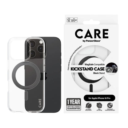 MagSafe Hülle für Apple iPhone 16 Pro, PanzerGlass, mit Kickstand, Schwarz Transparent