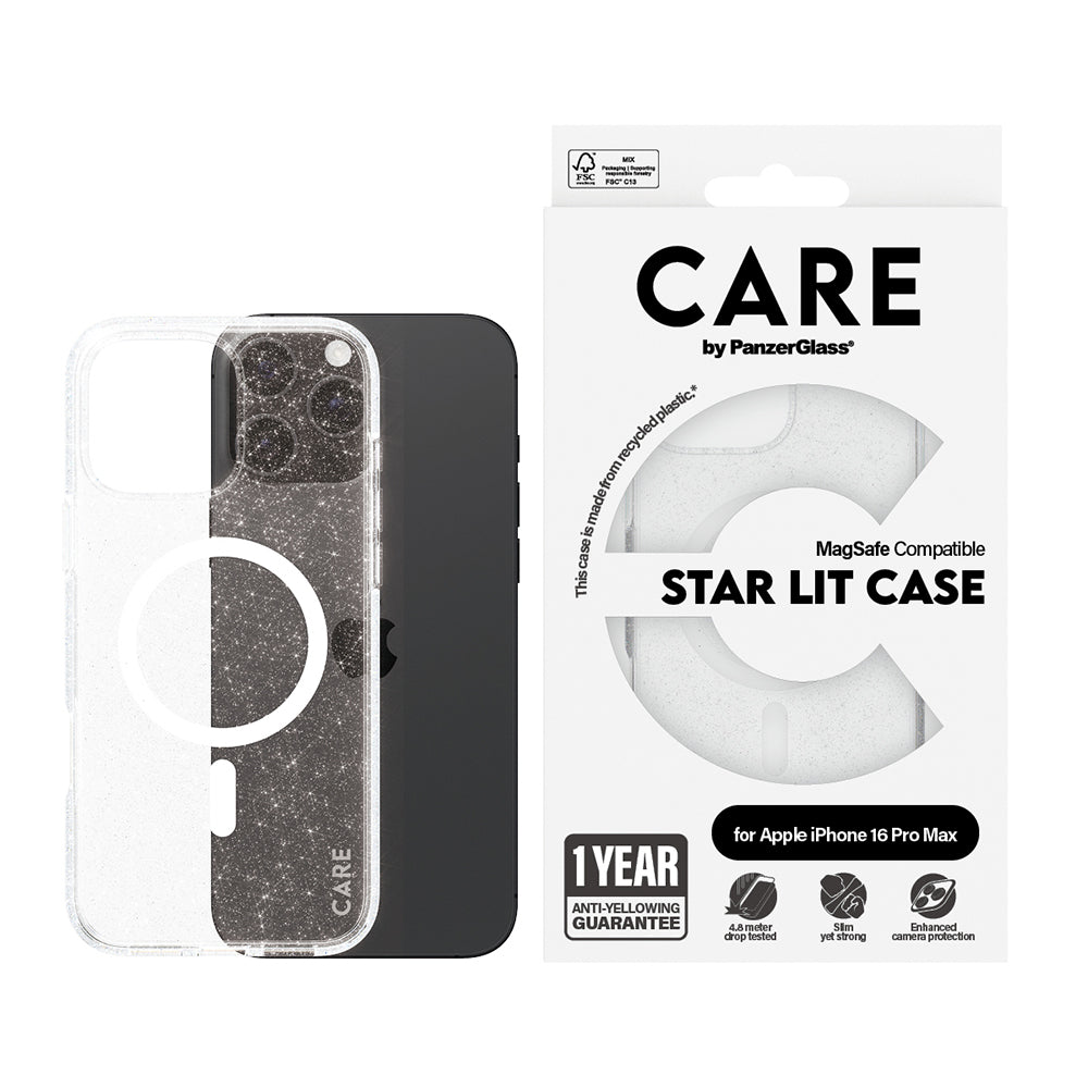 MagSafe Hülle für Apple iPhone 16 Pro, PanzerGlass, Care Urban Combat Star Lit, Transparent Weiß