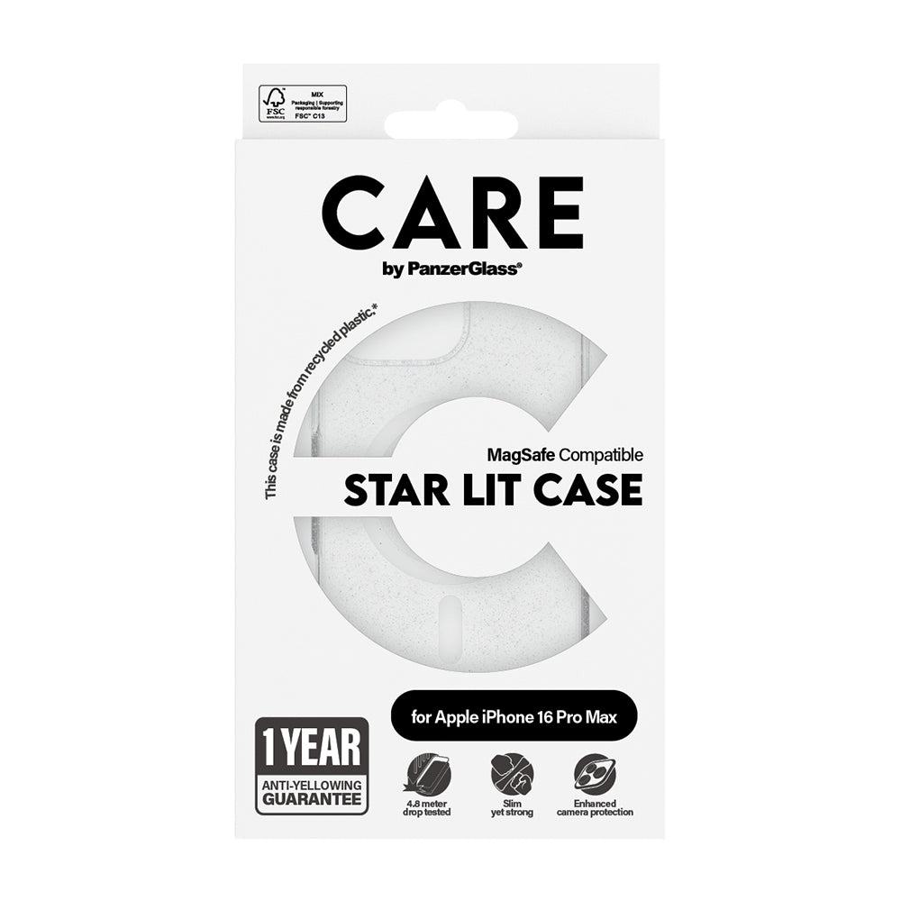 MagSafe Hülle für Apple iPhone 16 Pro, PanzerGlass, Care Urban Combat Star Lit, Transparent Weiß