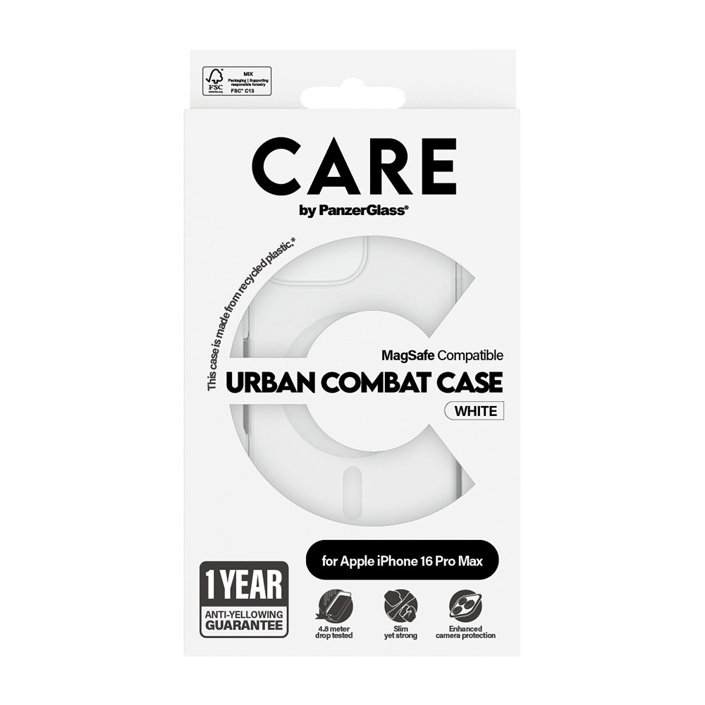MagSafe Hülle für Apple iPhone 16 Pro, PanzerGlass, Care Urban Combat, Transparent Weiß