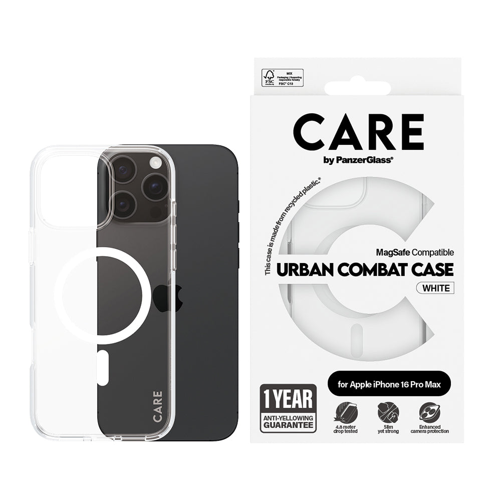 MagSafe Hülle für Apple iPhone 16 Pro, PanzerGlass, Care Urban Combat, Transparent Weiß