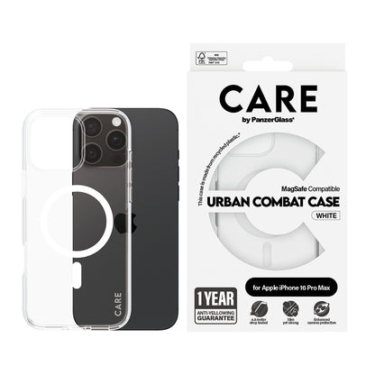 MagSafe Hülle für Apple iPhone 16 Pro, PanzerGlass, Care Urban Combat, Transparent Weiß