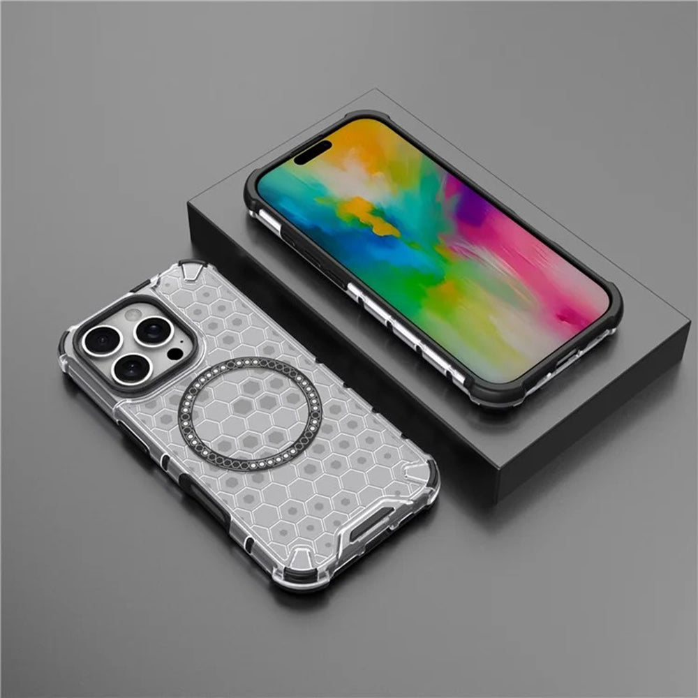 MagSafe-Hülle für Apple iPhone 16 Pro, Techsuit, HoneyComb Shield, Weiß