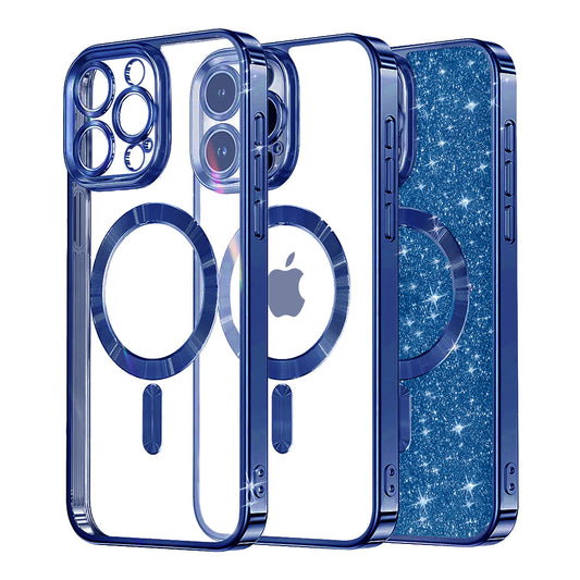 MagSafe-Hülle für Apple iPhone 16 Pro, Techsuit, Luxury Glitter, Dunkelblau