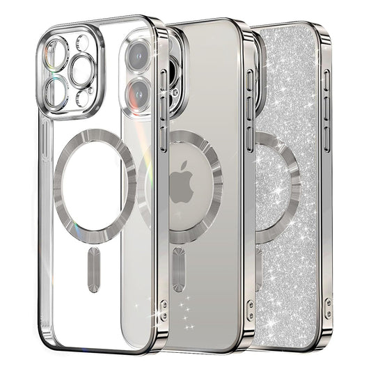 MagSafe-Hülle für Apple iPhone 16 Pro, Techsuit, Luxury Glitter, Silber