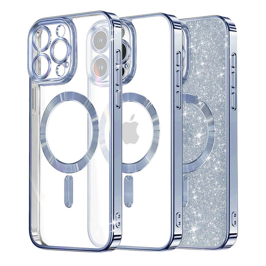 MagSafe-Hülle für Apple iPhone 16 Pro, Techsuit, Luxury Glitter, Blau