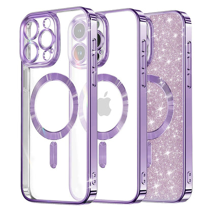 MagSafe-Hülle für Apple iPhone 16 Pro, Techsuit, Luxury Glitter, Hellviolett