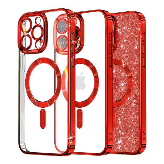 MagSafe-Hülle für Apple iPhone 16 Pro, Techsuit, Luxury Glitter, Rot