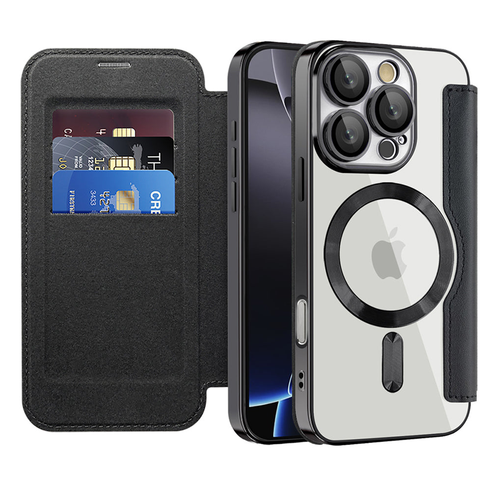 MagSafe Case for Apple iPhone 16 Pro, Techsuit, SmartMag Book, Black