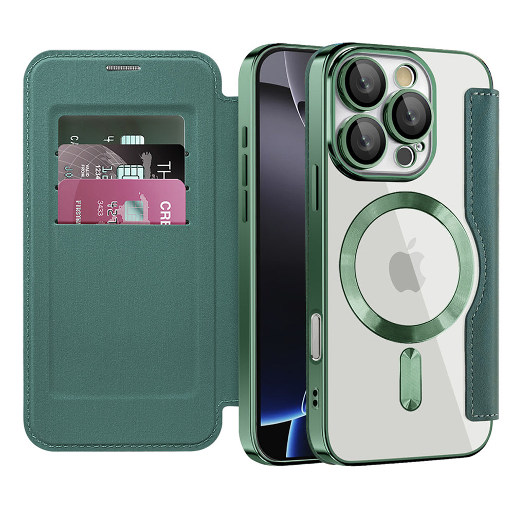 MagSafe Case for Apple iPhone 16 Pro, Techsuit, SmartMag Book, Green