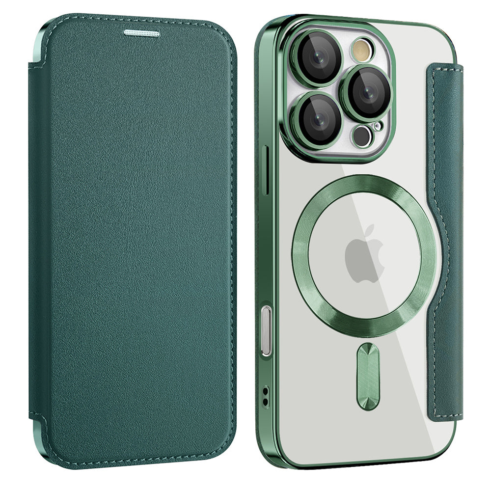 MagSafe Case for Apple iPhone 16 Pro, Techsuit, SmartMag Book, Green