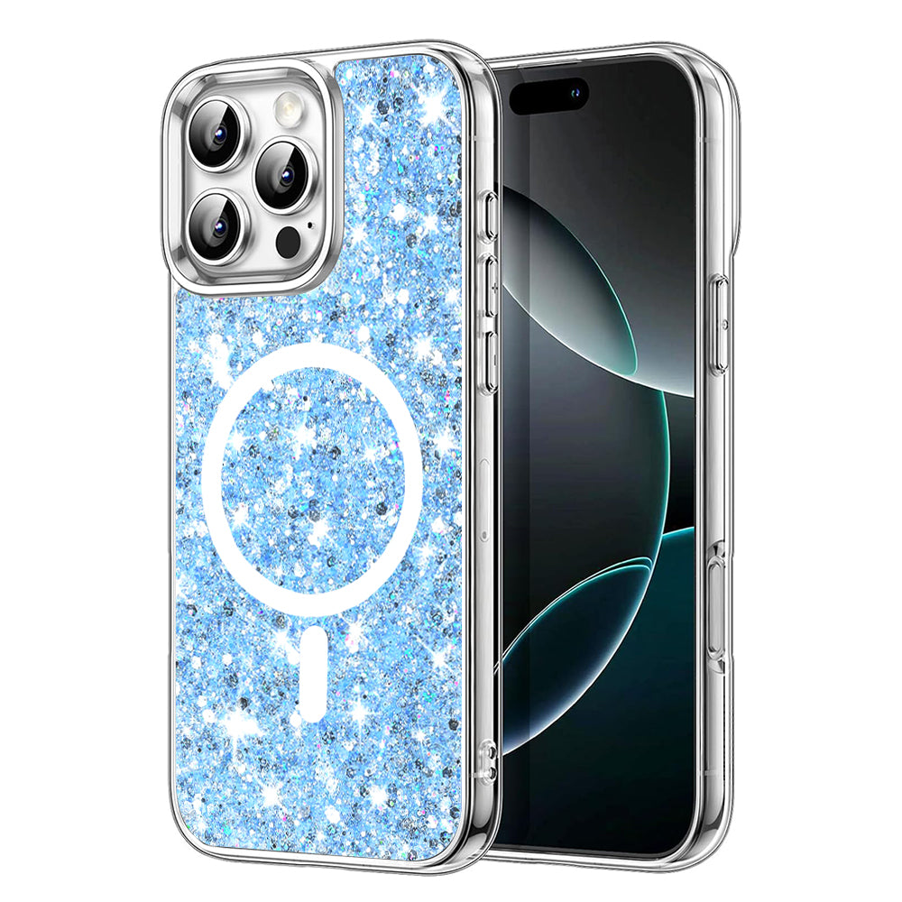 MagSafe-Hülle für Apple iPhone 16 Pro, Techsuit, Glitzernd, Blau