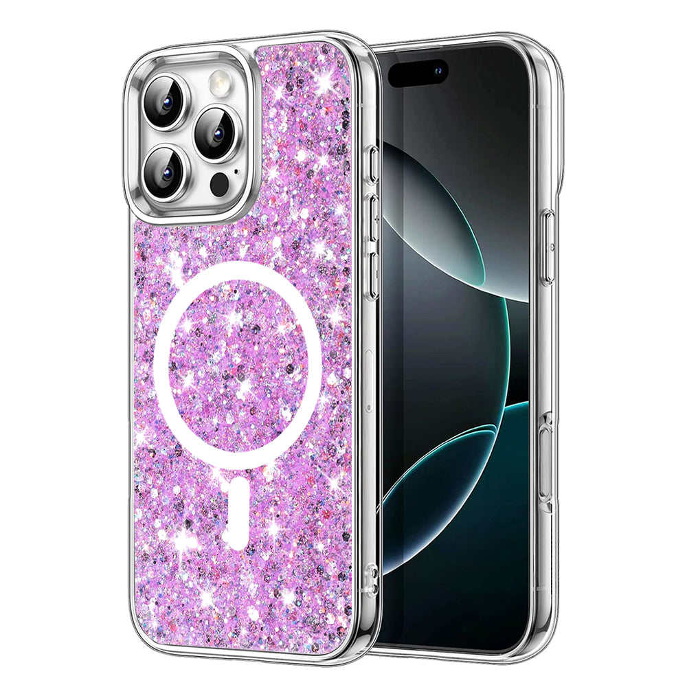 MagSafe-Hülle für Apple iPhone 16 Pro, Techsuit, funkelnder Glitzer, Magenta