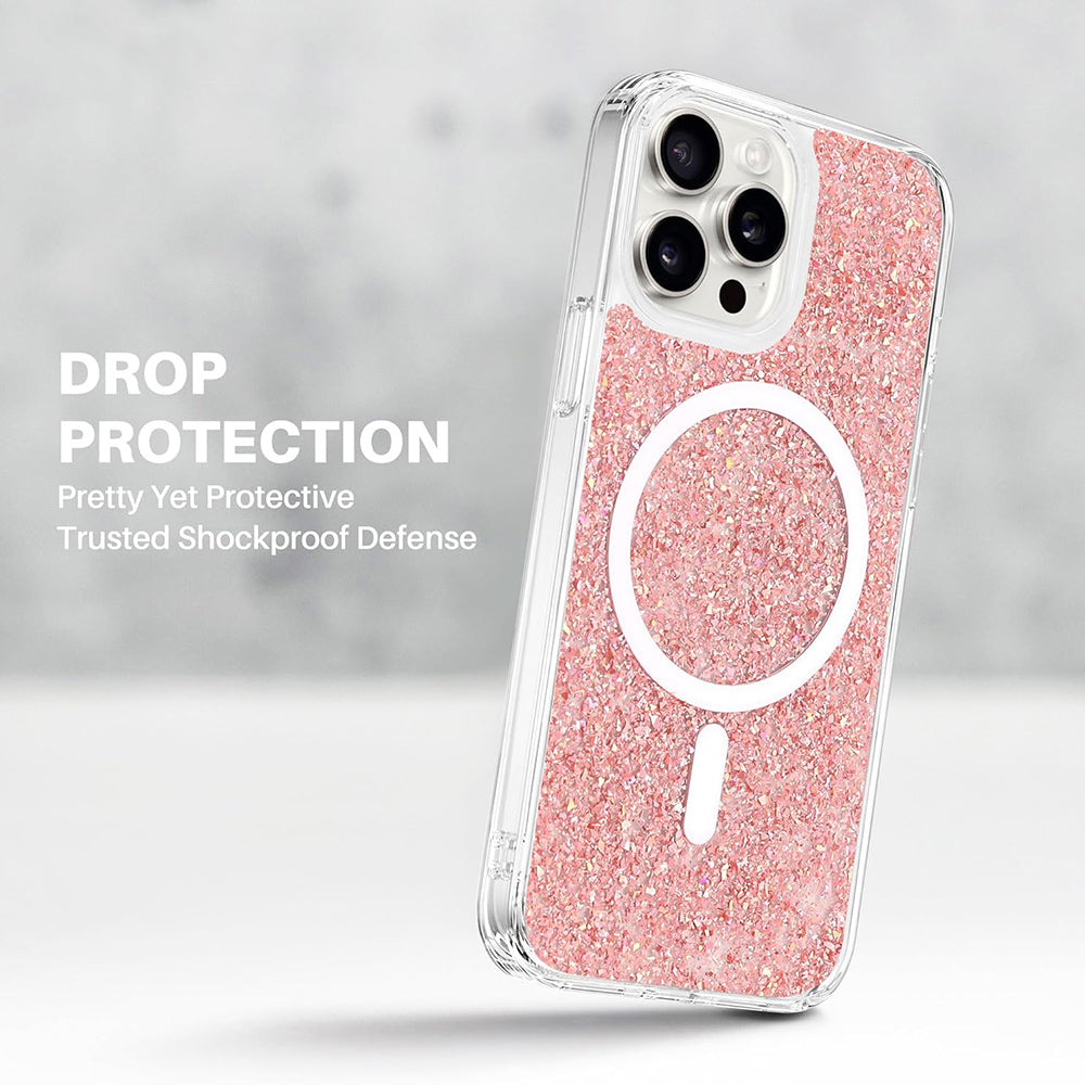 MagSafe-Hülle für Apple iPhone 16 Pro, Techsuit, funkelnder Glitzer, Magenta