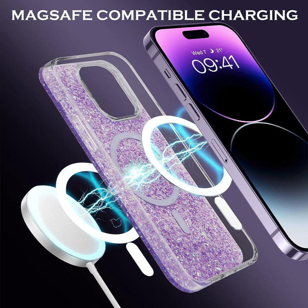 MagSafe-Hülle für Apple iPhone 16 Pro, Techsuit, funkelnder Glitzer, Magenta