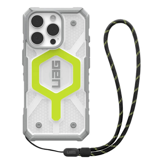 MagSafe-Hülle für Apple iPhone 16 Pro, Urban Armor Gear, Pathfinder Clear mit Lanyard, Grün