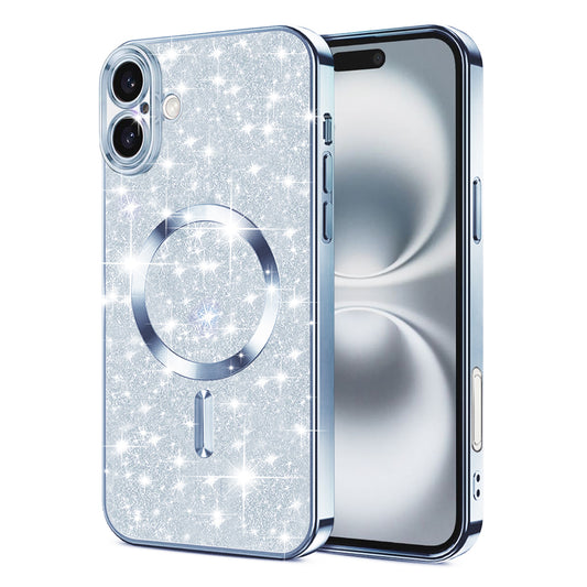 MagSafe-Hülle für Apple iPhone 16, Techsuit, Luxury Glitter, Blau