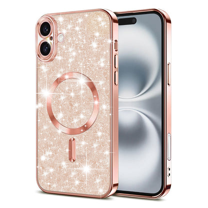 MagSafe-Hülle für Apple iPhone 16, Techsuit, Luxury Glitter, Roségold