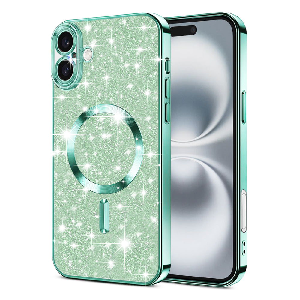 MagSafe-Hülle für Apple iPhone 16, Techsuit, Luxury Glitter, Hellgrün