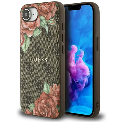 MagSafe Hülle für Apple iPhone 16e, Guess, 4G Flowers Print, Braun