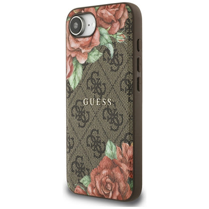 MagSafe Hülle für Apple iPhone 16e, Guess, 4G Flowers Print, Braun