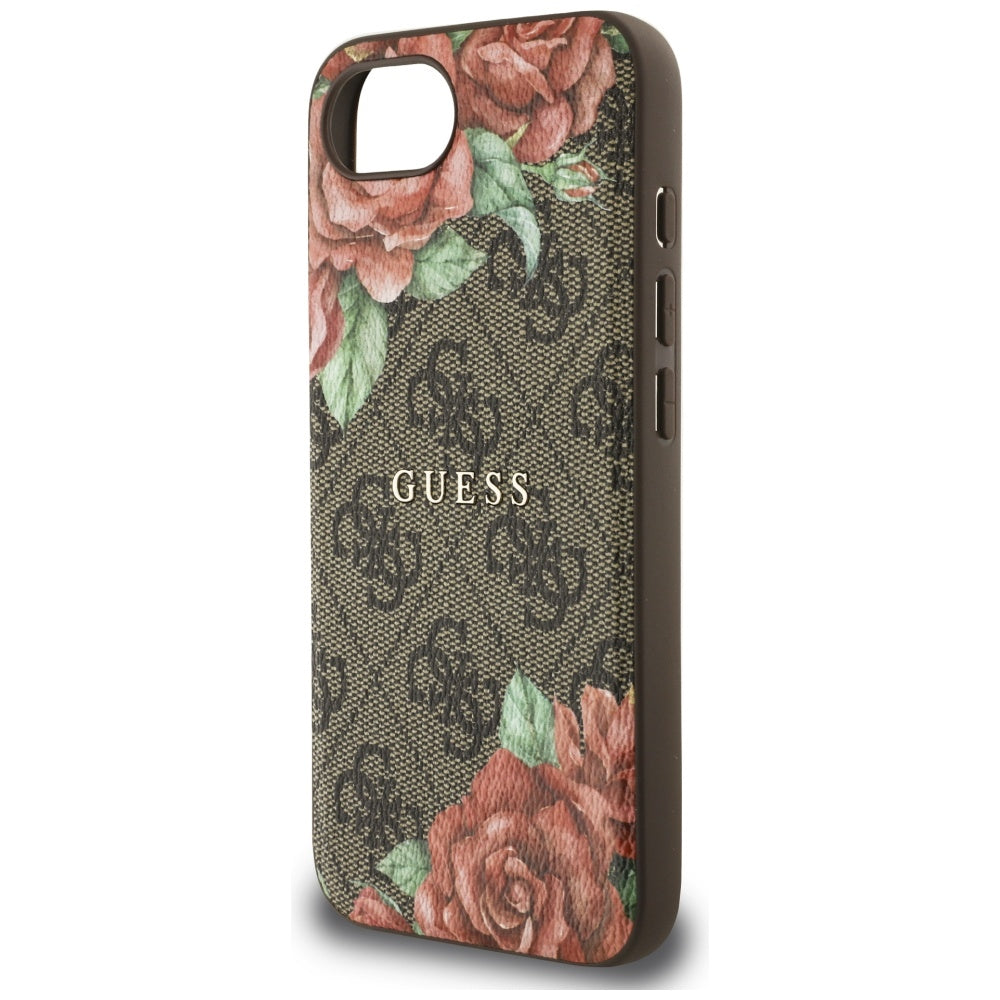 MagSafe Hülle für Apple iPhone 16e, Guess, 4G Flowers Print, Braun