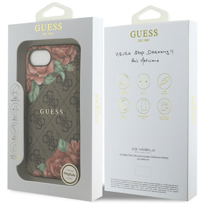 MagSafe Hülle für Apple iPhone 16e, Guess, 4G Flowers Print, Braun