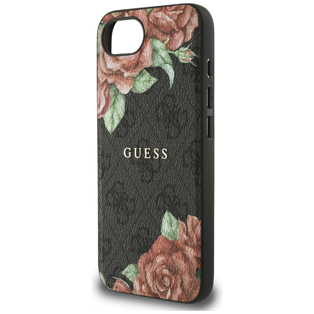 MagSafe Hülle für Apple iPhone 16e, Guess, 4G Flowers Print, Schwarz
