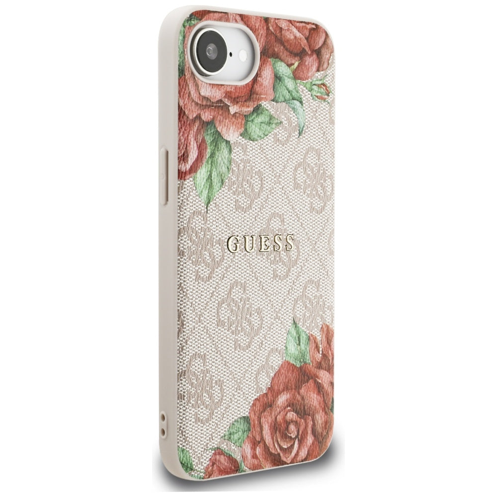 MagSafe Hülle für Apple iPhone 16e, Guess, 4G Flowers Print, Rosa